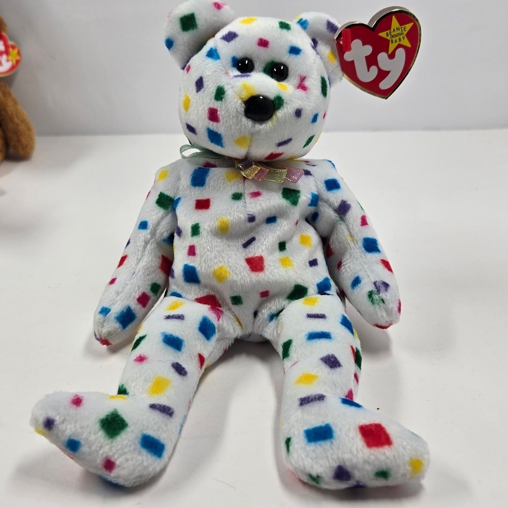 Ty Beanie Baby Ty 2K Bear White Confetti Millennium Plush 2000 Vintage 4262